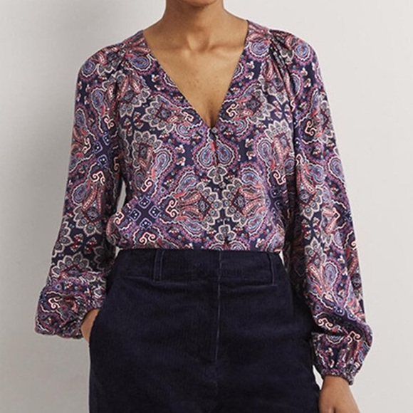 NWT Boden Placement border print botanic paisley floral button down blouse - Picture 1 of 8